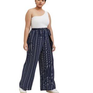NWT Torrid Navy White Pinstripe Challis Elastic Waist Wide Leg Pants Size 4X